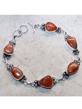 Sunstone Gemstone 925 Sterling Silver Handmade Toggle Bracelet